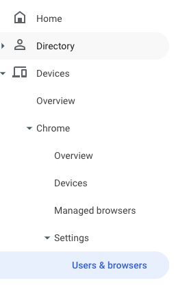 Users & browsers menu in the Google Admin Console