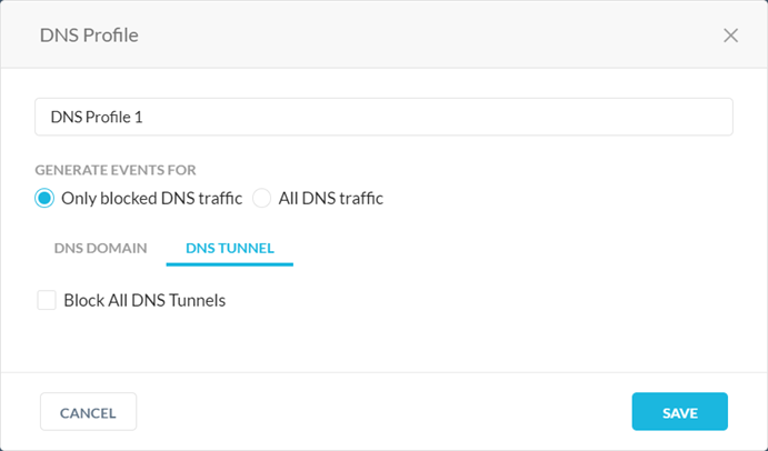 The DNS Tunnel tab for DNS Profiles