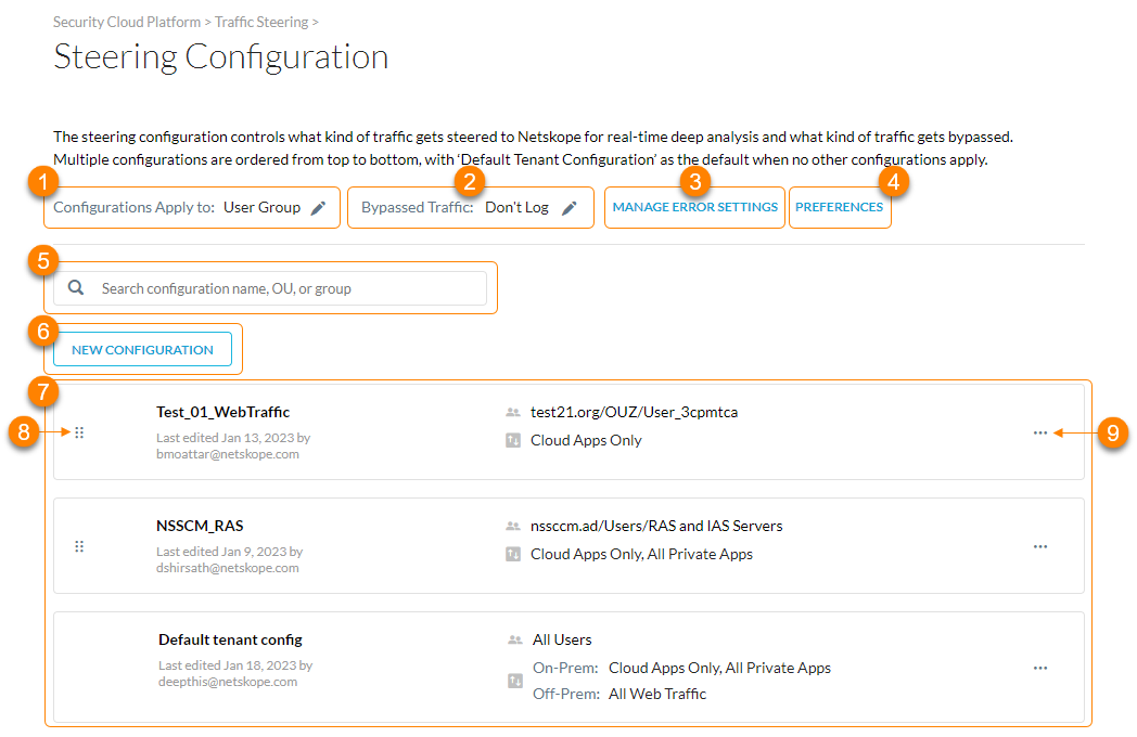 The Steering Configuration page.