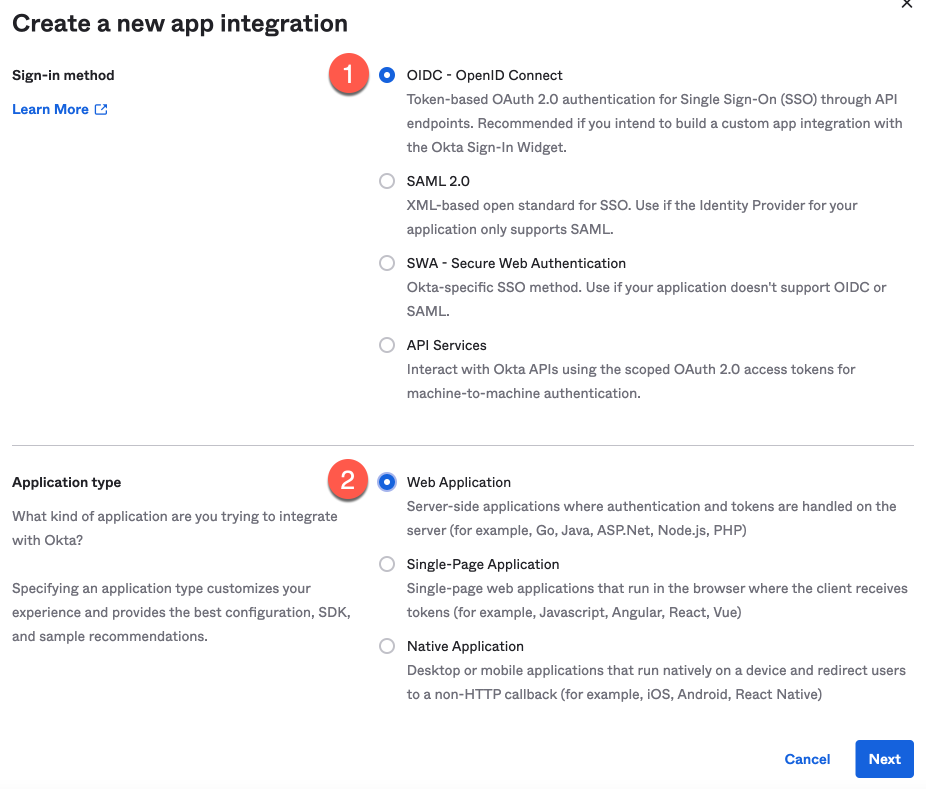 Okta Create a New App Integration