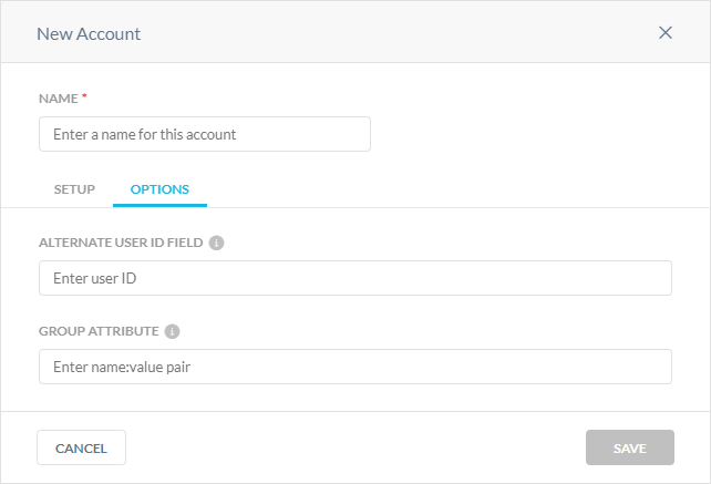 The Options tab in the New Account window for Forward Proxy.