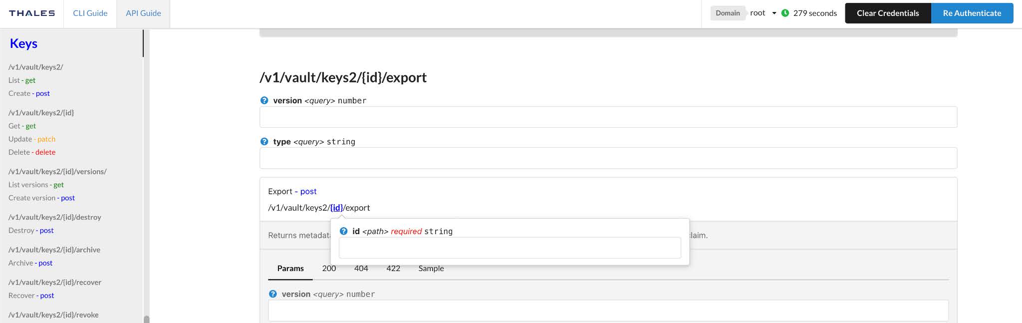 The Export POST in the Thales API Guide.