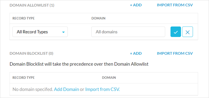 The Domain Allowlist and Domain Blocklist for DNS profiles