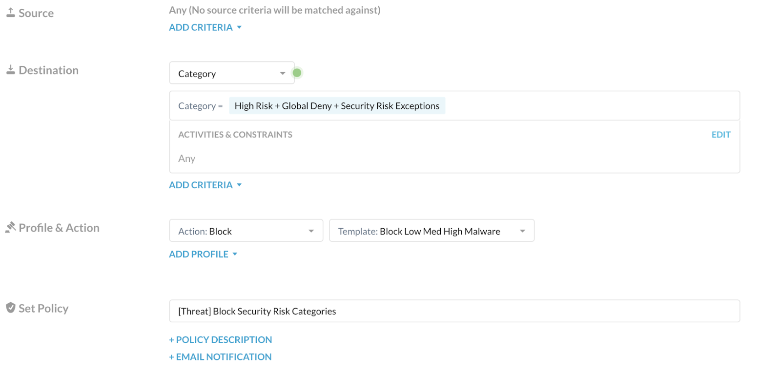 The first recommended Threat Protection policy that blocks security risks.