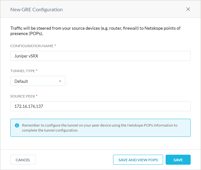 The New GRE Configuration window.